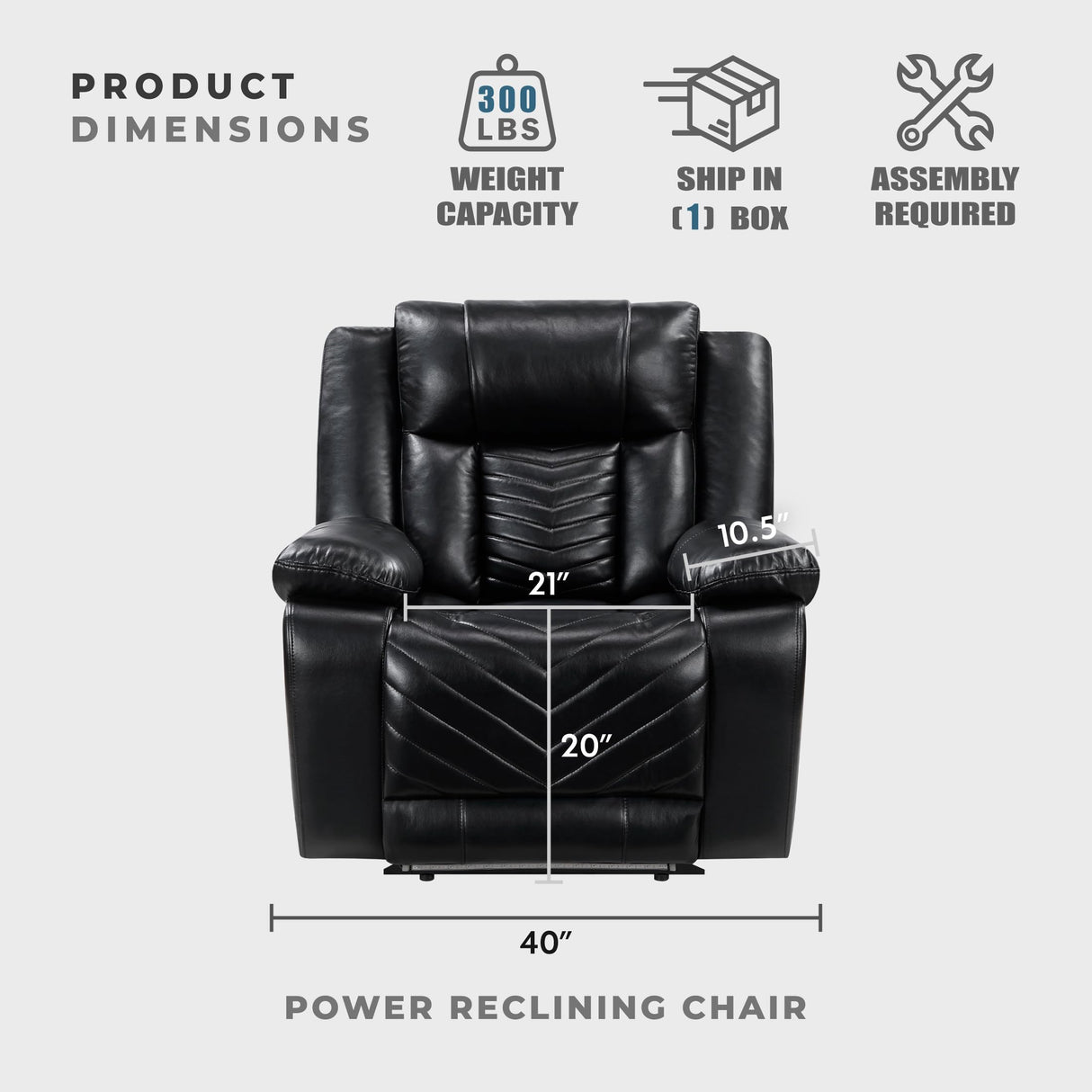 Lexicon Power Recliner Chair, Faux Leather Upholstered Home Theater Seating with LED Lighting, USB Charging Ports, Single Wall Hugger Reclining Chair for Living Room/Bedroom Easy Assembly, Black Lexicon