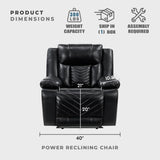 Lexicon Power Recliner Chair, Faux Leather Upholstered Home Theater Seating with LED Lighting, USB Charging Ports, Single Wall Hugger Reclining Chair for Living Room/Bedroom Easy Assembly, Black Lexicon