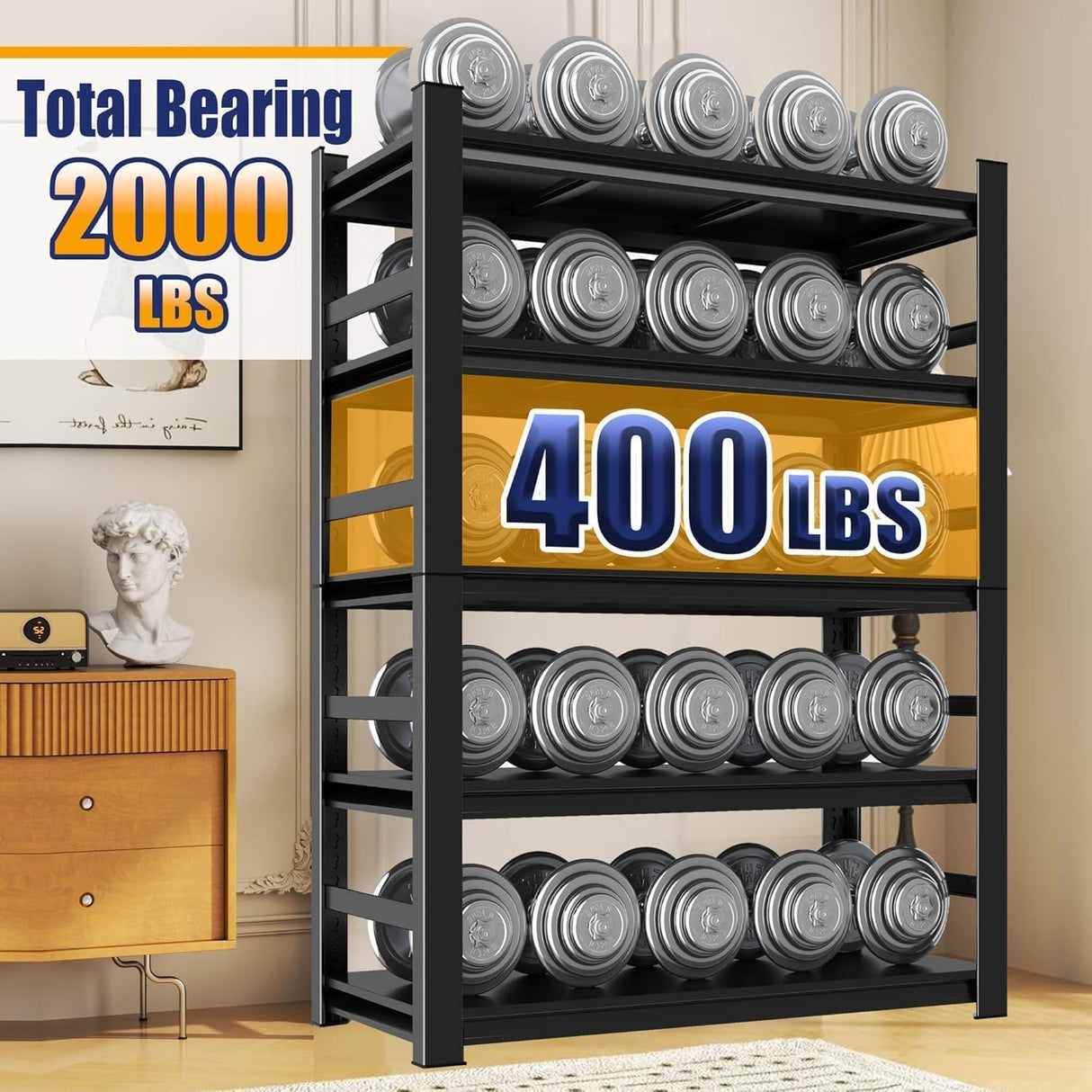 Office Shelf Organizer/Home Book Shelves/Metal Garage Shelving Unit, 5 Tiers, 3000 lbs Weight Capacity, Adjustable, Freestanding for Living Room/Garage/Basement Black (35.4" W*15.8" D*72" H) BEESTMUEBLE