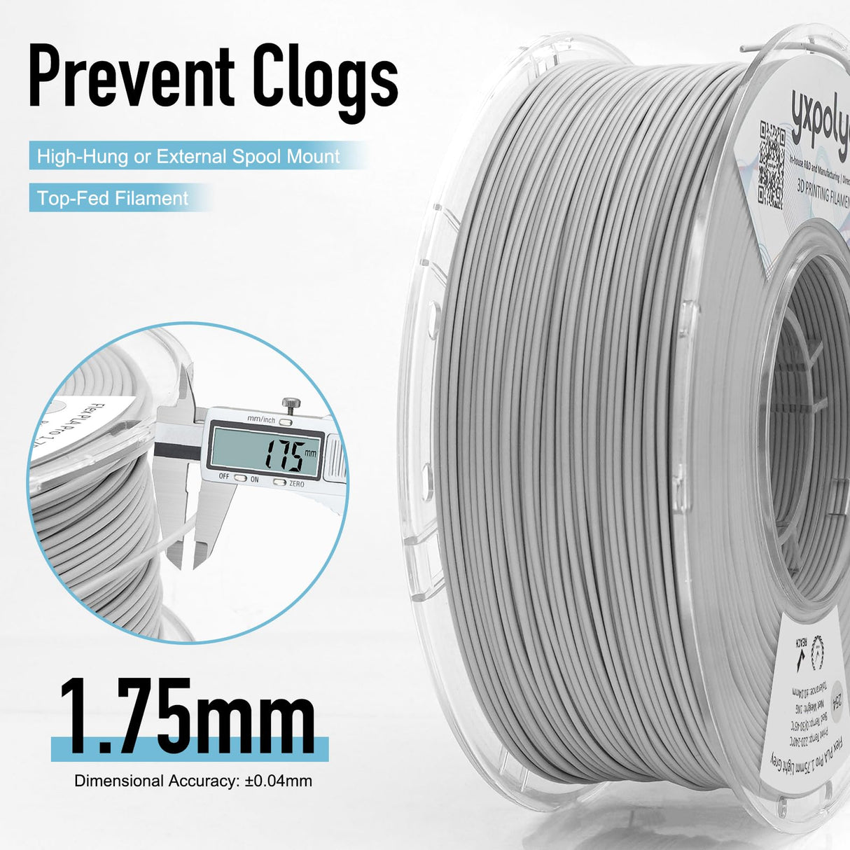 YXPOLYER Flexible PLA Food-Grade Soft PLA 3D Printer Filament 1.75mm 1KG for Printing Dog Chew Toys and Highly Elastic Bouncy Airless Basketball Pet Ball, Light Grey yxpolyer