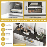 Tangkula 2 Doors TV Stand for TVs up to 65”, 57” TV Console Table w/ 2 Cabinets & Open Shelves, Media Entertainment Center w/ 2 Cable Management Holes, Wood TV Cabinet for Living Room (Dark Brown) Tangkula