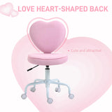 HOMCOM Armless Home Office Desk Chair, Modern Fabric Makeup Vanity Chair with Heart Shape, Swivel Wheels, Height Adjustable, Pink HOMCOM