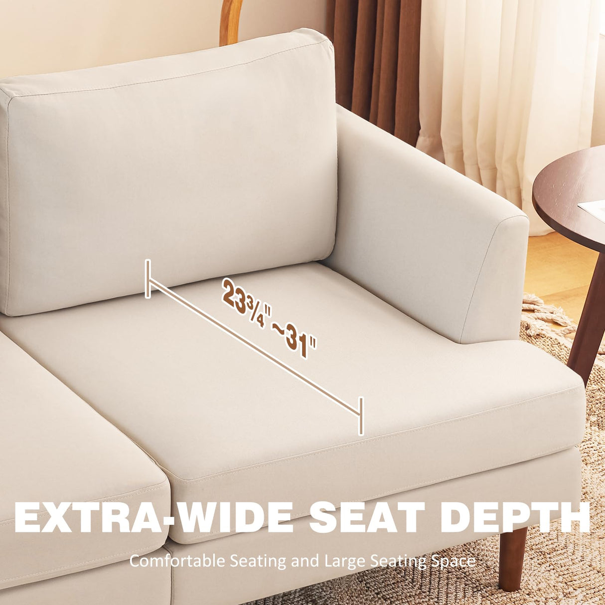 Furnimart Loveseat Sofa 66" W, Deep Seat Sofa for Living Room, 2-Seat Mid Century Couch, Comfy Cloud Couch with Removable Upholstered Cushion Cover, Modern Sofa for Office, Apartment, Bedroom, Beige Furnimart