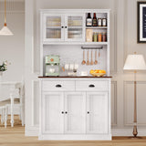 GarveeHome Kitchen Pantry Storage Cabinet, 71" Tall Wood Pantry with Microwave Stand, Modern Kitchen Hutch Cabinet, Coffee Bar Hutch with Wine Rack for Dining Room, Living Room, White GarveeHome