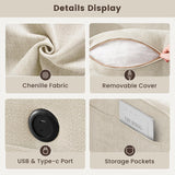 PARKOL 99" L-Shaped Sectional Couch with Storage, Sofa with Reversible Chaise, USB Type-C Charging, Chenille Fabric, Removable Cushion Covers, for Small Space, Apartment, Living Room, Beige PARKOL