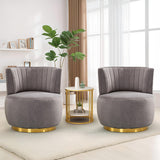 SLEERWAY 360° Swivel Barrel Chair, Modern Velvet Round Accent Chair, Comfy Upholstered Small Armchair with Gold Metal Base for Living Room Bedroom Nursery Office Sillas para Sala, Gray SLEERWAY