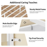 HAUOMS Bunk Bed with Desk, Twin Over Twin Metal Bunk Beds with Power Outlets, RGB LED Lights, 2 Larger Storage Drawers, Bed with Safety Guardrail & Ladders, No Box Spring Needed (White) HAUOMS