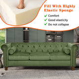 Anwick Chesterfield 3 Seater Sofa, Mid Century Modern Large Sofa with Rolled Arms and Solid Wood Legs, Upholstered Leather Tufted Couch for Living Room, Bedroom, Office, Apartment (Green) Anwick