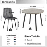 somedream Modern 4-Person Round Dining Table Set, Space-Saving for Kitchen, Living Room, Apartment, includes Dining Table & 4 Grey Chairs,Small Dining Room Set for 4 somedream