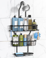 MSAICOE Shower Caddy Hanging - Never Rust Shower Hanging Organizer - Aluminum Over the ShowerHead Caddy with Soap Basket and 6 Hooks for Razor/Sponge (Black) MSAICOE