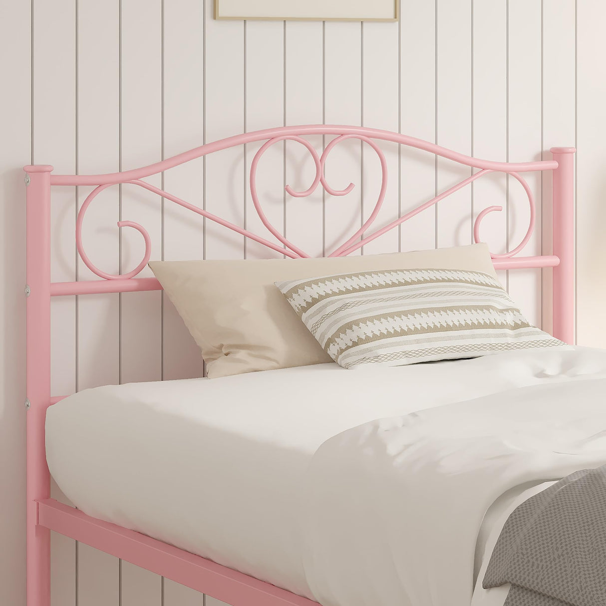 VECELO 14 Inch Twin Size Metal Platform Bed Frame with Headboard and Footboard, Heavy Duty Mattress Foundation with Steel Slats Support, No Box Spring Needed, Pink VECELO