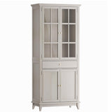 SunsGrove 73" White Oak Bookcase with Glass Doors & Drawer - Adjustable Shelf, Modern Classic Storage for Living Room, Home Office (4 Doors, Floor Standing) SunsGrove