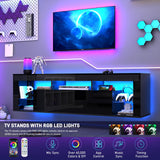 chartustriable 63" Floating High Gloss LED TV Stand for 75" TVs, Wall-Mounted Entertainment Center, Modern Media Console with Open Adjustable Glass Shelf and Hidden Storage Cabinet, Black chartustriable