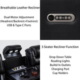 THSUPER Power Breathable Leather Reclining Sofa and Loveseat Set with LED Light, Home Theater Seating Recliner Couch with Adjustable Headrest/Reading Light/USB Port/Bluetooth Speaker, Black THSUPER
