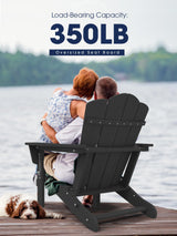 KINGYES Folding Adirondack Chair, HDPE All-Weather Folding Adirondack Chairs, Outdoor Patio Adirondack Chair for Deck Lawn fire pit, Black KINGYES