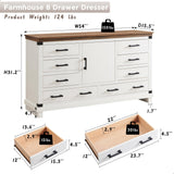 RedLemon Farmhouse 8 Drawers Dresser for Bedroom, Wood Large Chest of Drawers with Thick Plank, Rustic Dresser for Bedroom, Living Room, Antique White RedLemon