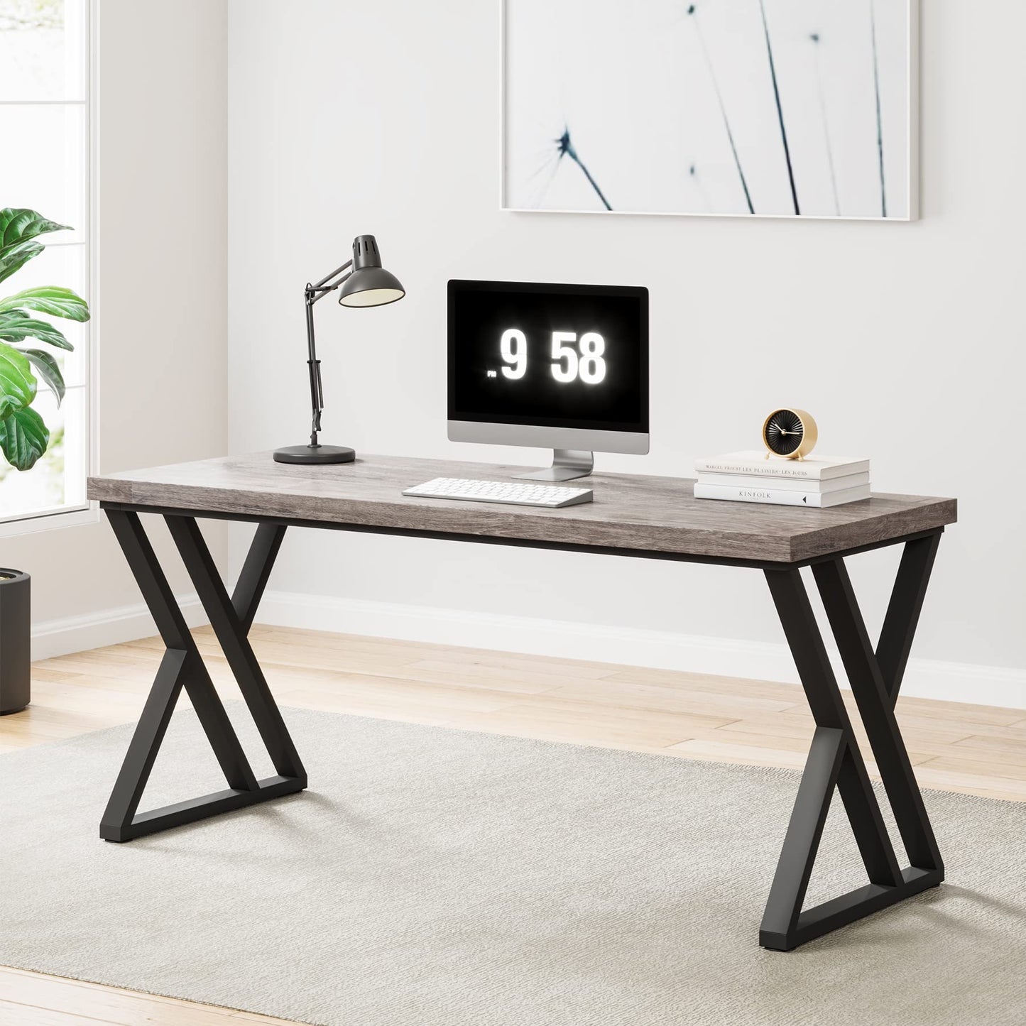 Tribesigns Writing Computer Desk, 55 inch Heavy Duty Study Desk with Z-Shaped Metal Leg, Modern Simple Home Office Computer Desk, Grey - WoodArtSupply