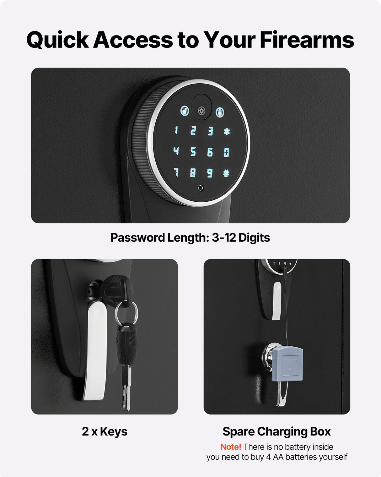 VEVOR 4 Gun Safe, Long Gun Cabinet for Rifles and Pistols, Quick Access Rifle Safe with 2 Ammo Slots, 2 Pistol Pockets & 2 Adjustable Racks, Large Digital Cabinet with Key and Password Lock VEVOR