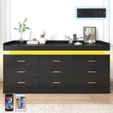 jiteentarou Drawer Dresser with Charging Station and LED Lights, Modern Chest of Drawers with Power Outlet, Organizer Cabinet for Bedroom, Living Room, Entryway(Black) jiteentarou