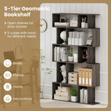 Tangkula 5-Tier Geometric Bookshelf, 62”H Bookcase with Open Shelves & Closed-Back Cubes, S-Shaped Decorative Display Rack Storage Organizer for Living Room Bedroom Home Office (2, Gray Oak) Tangkula