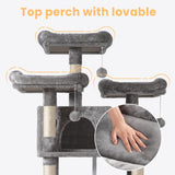 SHA CERLIN 68 Inches Multi-Level Large Cat Tree for Large Kitties/Big Cat Tower with Condo/Cozy Plush ‌Pussycat Perches/Sisal Scratching Posts and Hammocks/Activity Center/Grey SHA CERLIN
