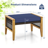 Tangkula Set of 2 Outdoor Ottomans, Patio Acacia Wood Ottomans with Cushions, Versatile Rattan Woven Footstools, Wicker Footrest Extra Seating for Backyard, Poolside, Porch Tangkula