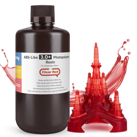 ELEGOO ABS-Like Resin 3.0 Plus, 3D Printer Resin with Low Viscosity and High Precision, 405nm Rapid UV-Curing Photopolymer Resin, 3D Resin for LCD/DLP 3D Printing, Clear Red 1000G ELEGOO