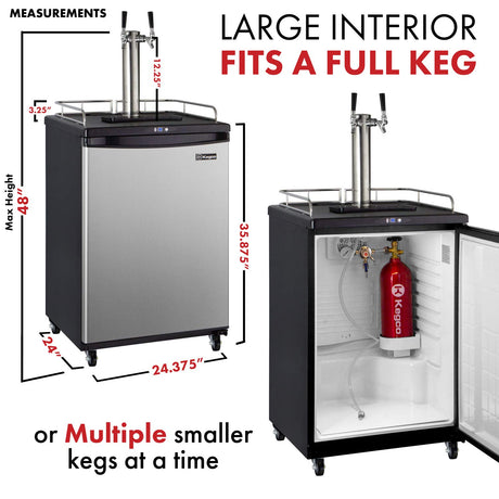 Kegco Keg Dispenser, Two Faucet, Stainless Steel Kegco