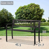 LLLstore Outdoor Bench, Metal Garden Bench with Armrests, Sturdy Steel Frame, 480lb Bearing Capacity, 45.5"L x 21.7"D x 30"H, Black FOXCUP