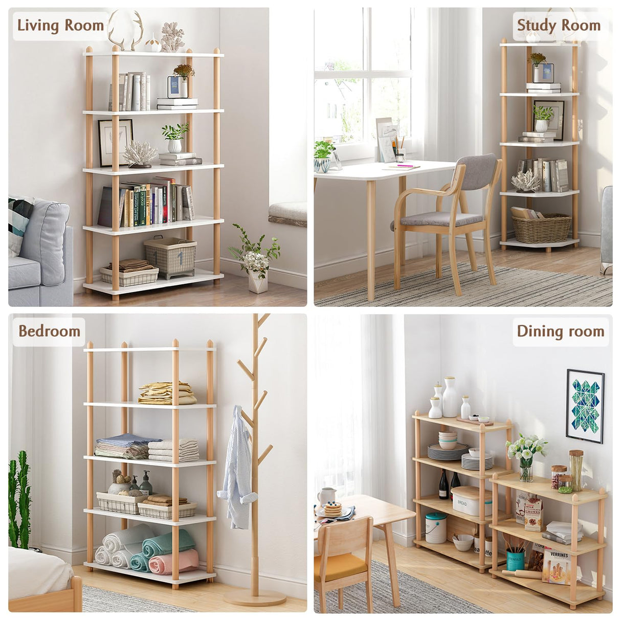 IOTXY 5-Tier Wooden Shelf Bookcase - Modern Open Bookshelf, Free Standing Storage Rack, Multifunctional Display Stand for Home and Office, Oak, Rectangle IOTXY