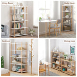 IOTXY 5-Tier Wooden Shelf Bookcase - Modern Open Bookshelf, Free Standing Storage Rack, Multifunctional Display Stand for Home and Office, Oak, Rectangle IOTXY