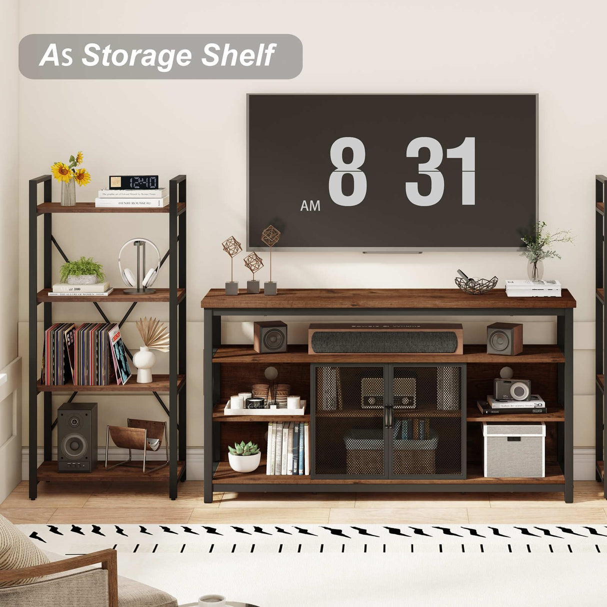 BON AUGURE Rustic Oak 4-Tier Industrial Bookshelf – Modern Open Etagere for Home and Office BON AUGURE