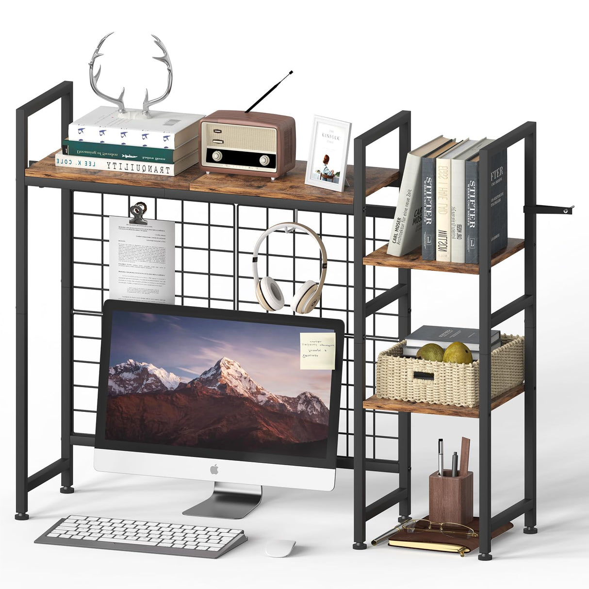 NOVIMANGO Desktop Shelf, Computer Desktop Bookcase, 37.4" Desk Bookshelf, Desk Hutch Organizer for Computer, 3-Tier Multipurpose Wood Desk Hutch Bookshelf NOVIMANGO