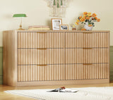 TEENFON Fluted 6 Drawer Dresser for Bedroom, Wide Modern Chest of Drawers with Metal Handle, Curved Profile Design, Wood Closet Clothes Storage Organizer for Bedroom, Living Room, Hallway, Natural TEENFON