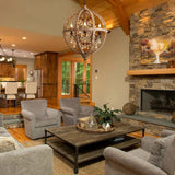 LOVEDIMA New 24" Wide Retro Rustic Weathered Wooden Globe Chandelier Crystal 5-Light Pendant Lighting LOVEDIMA