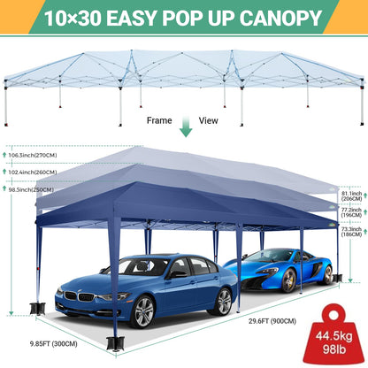 COBIZI 10x30 Canopy Party Tent with 8 Walls 10x30 Pop Up Tent for Parties Waterproof UPF 50+ Outdoor Commercial Event Tent for Party Backyard Gazebo Canopy with Sidewalls & Sandbags(navy blue,10x30ft