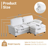 VINGLI 86" Cloud Corduroy Sectional Sofa, Comfy L-Shaped Extra Deep Seat Sofa Couch for Living Room,Modern 2-Seat Convertible Loveseat Sofa with Ottoman for Small Space(White) VINGLI