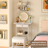 3IngSeagulls Small Vanity Desk Without Mirror, Makeup Vanity Table for Small Space, Compact White Dressing Table with Fabric Drawers, Makeup Vanity with Storage for Bedroom, White, 23.6in（W） 3IngSeagulls