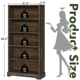 5-Shelf Wood Bookcase, 65 Inch Tall Bookshelf with Storage, Floor Standing Display Book Shelf (Rustic Brown) TVU
