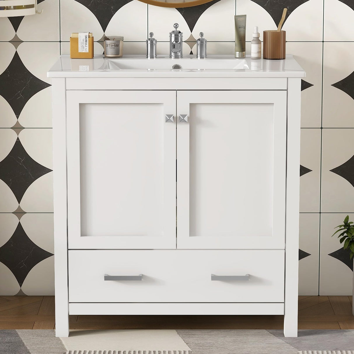 30" Bathroom Vanity with Sink 30 Inch Bathroom Vanity with Top, 2 Doors and a Drawer, Soft Closing, Modern Bathroom Vanity with Sink 30" for Bathroom No Mirror (White) Mirightone