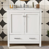 30" Bathroom Vanity with Sink 30 Inch Bathroom Vanity with Top, 2 Doors and a Drawer, Soft Closing, Modern Bathroom Vanity with Sink 30" for Bathroom No Mirror (White) Mirightone