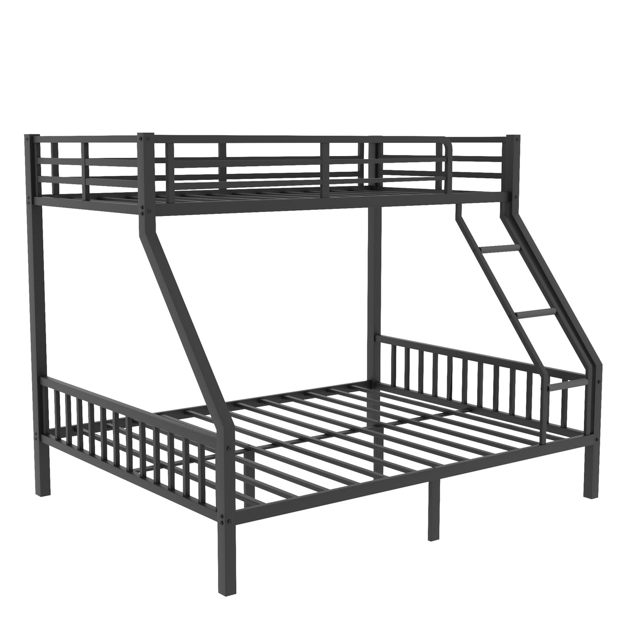 Ball & Cast Twin XL Over Queen Metal Bunk Bed,Heavy Duty Metal Bed Frame with Ladder and Full-Length Guardrails for Kids,Teens,Adults,Slats Support,Noise Free,No Box Spring Needed, Black Ball & Cast