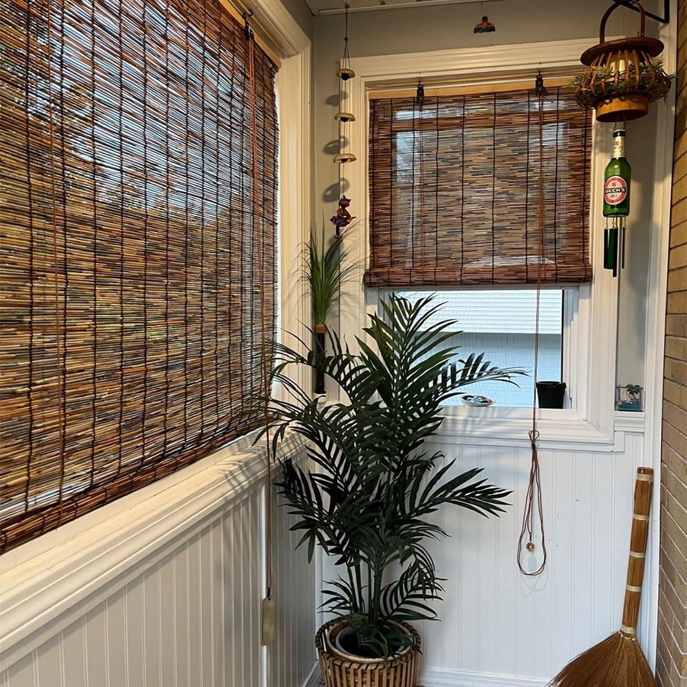 Generic Patio Bamboo Roller Shades, Outdoor Roll-up Blinds, Bamboo Window Shade, Home Roman Blinds, Anti-UV 36x72 27x48 34x84 55x96 20x84in (Color : Brown) WoodArtSupply