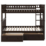 Linique Twin Over Twin Bunk Bed with 2 Drawers and Ladder,Multifunctional Wooden Bunk Bed with Full Length Guardlails and Ladder,Can be Separated into 2 Platform Beds,Espresso Linique