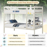 KOMFOTT Wood Bunk Bed Twin Over Twin, Bunk Bed with Ladder & Safety Guardrail, Solid Wood Bed Frame, Ideal for Dormitory & Multiple-Child Family, No Box Spring Needed, Kids Bed Frame KOMFOTT
