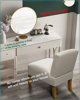 Armless Accent Chairs Set of 2 for Bedroom, Bedroom Chair for Bedroom Living Room Chair with Solid Wood Legs, Makeup Vanity Chair Fabric Comfy Upholstered Reading Chair Accent Chair,Beige VIRRMO