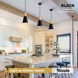 Black Wood Nordic Pendant Light for Kitchen Island, 3-Pack Modern Small Pendant Hanging Lighting for Dining Room, Restaurant, Bar, Light Over Island, Kitchen Sink Nieadu