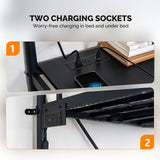 VINGLI Full Size Metal Loft Bunk Bed Frame for Kids Teens Adults with Desk Underneath,2 Charging Station,LED Lights,Safety Guardrail and Stair,No Box Spring Needed,Black VINGLI