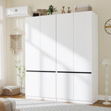 LABROSKIA White Armoire Wardrobe Closet: 74" Wooden Wardrobe Closet with 4 Doors, Bedroom Armoires with Hanging Rod, Tall Closets Cabinet for Hanging Clothes (63") LABROSKIA