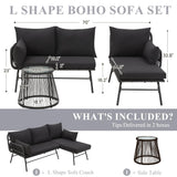 Bezseller 3-Piece Outdoor Patio Furniture Set, L-Shaped Rattan Sectional Sofa with Thick Cushions, Glass Coffee Table – All-Weather Conversation Set for Backyard, Porch, Poolside Bezseller